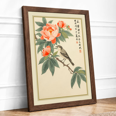 Bird Among Peonies Japandi - Framed Print