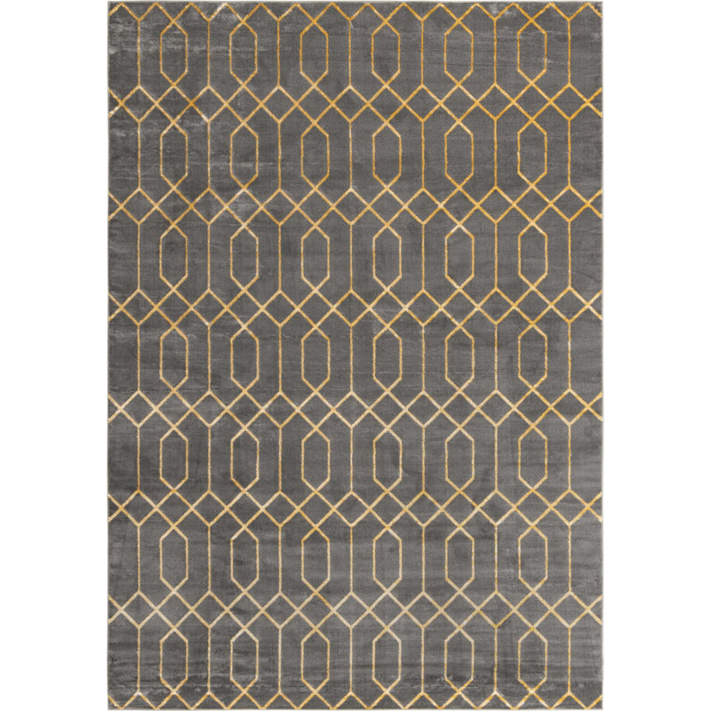 Tapis gris / doré Glam, Rectangle 10 pi x 14 pi 1 po