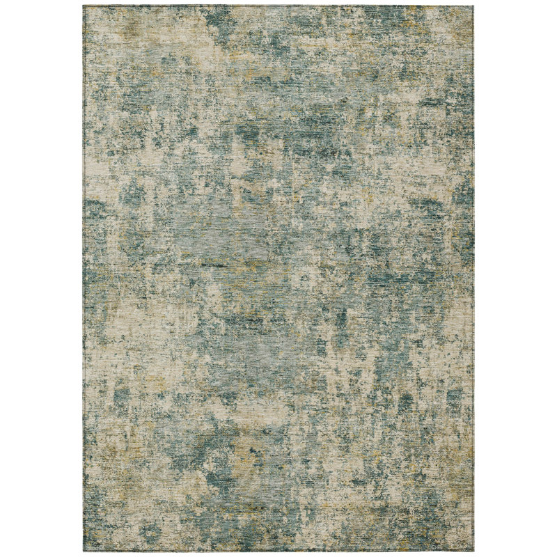 Tapis d'extérieur lavable abstrait 8 pi x 10 pi vert et bleu sarcelle artichaut