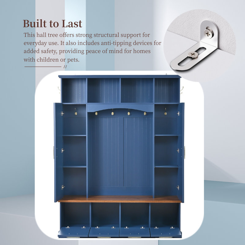 76.7"H Hall Tree with Open Storage, Blue