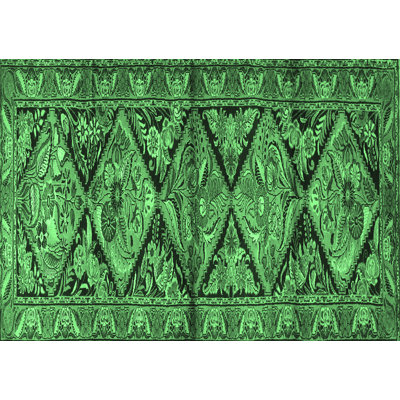Tapis oriental en laine / polyester tissé à la machine en vert / noir
