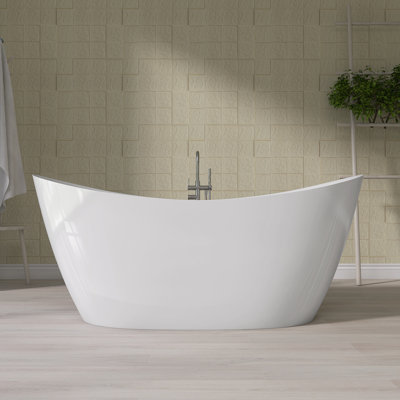 63" Double Slipper Freestanding Soaking Acrylic Bathtub In Glossy White With Pop-Up Drain