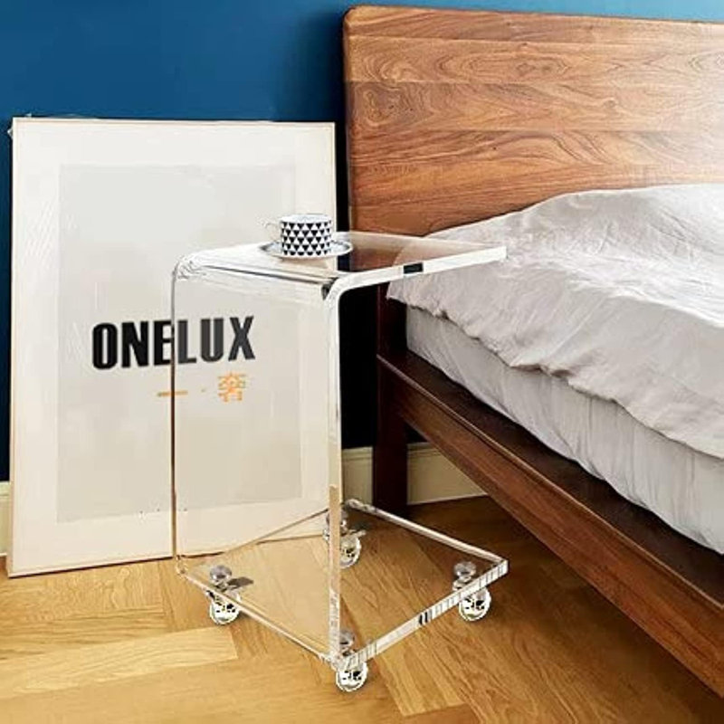 Acrylic Sofa Side Table, Snack Table On Wheels,Clear Rolling Table