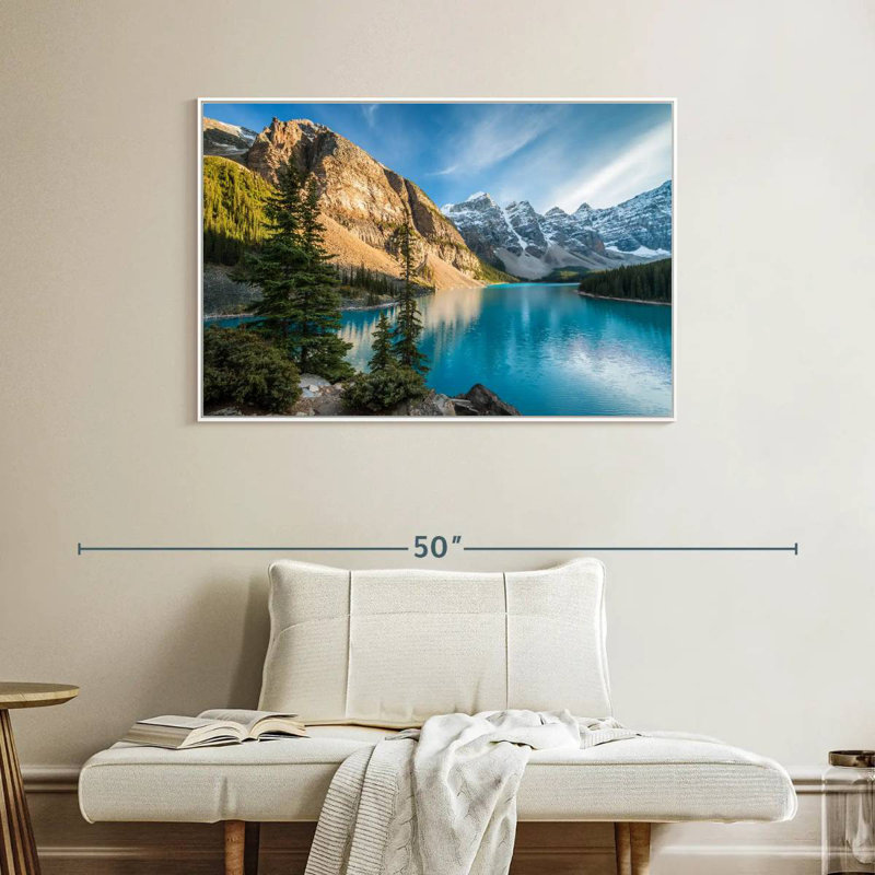 Lac Moraine Glorious, Cadre flottant blanc, 40 po x 27 po