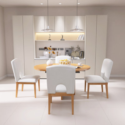 Ensemble 5 pièces de table de salle à manger extensible moderne avec rallonge amovible de 16,2 pouces pour les petits espaces, structure en bois massif noyer avec 4 chaises rembourrées pour la cuisine, la salle à manger et le salon