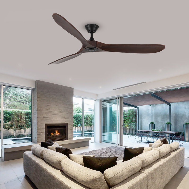 Solid Wood Ceiling Fan with  Remote, Brown, 177cm