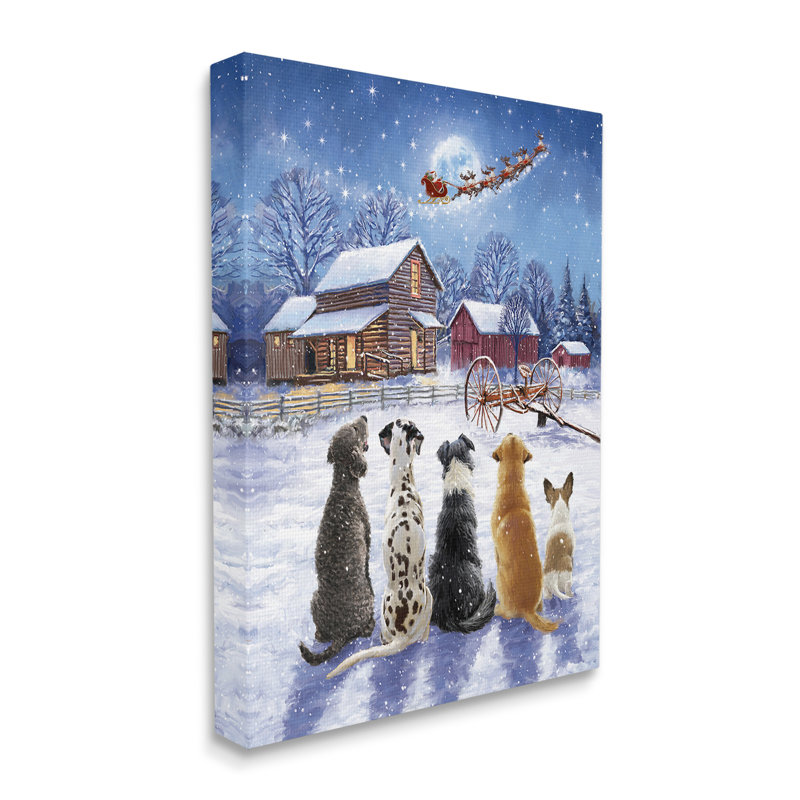 «Snowy Farm Dogs», art mural sur toile par Ian Saxton, H 48 po x l 36 po