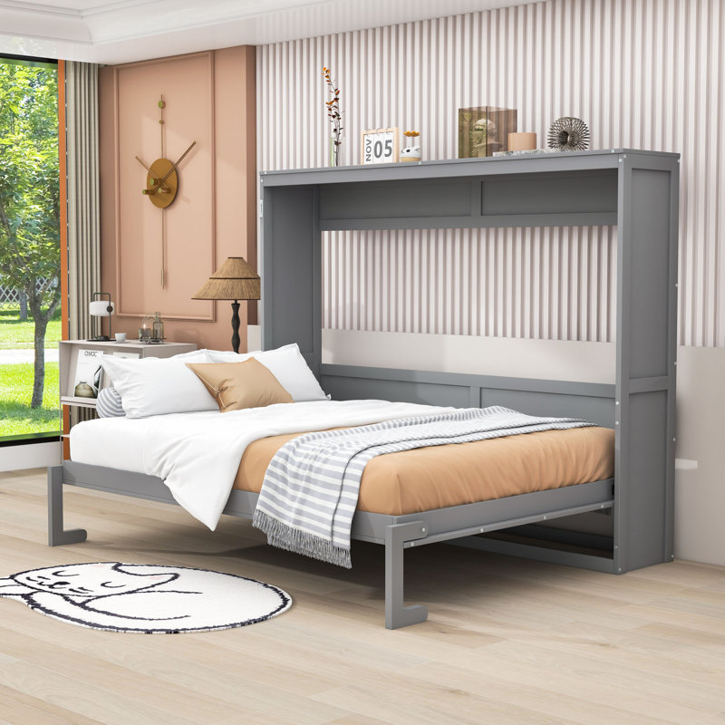 Hartzell Wooden Murphy Bed, Gray, Queen