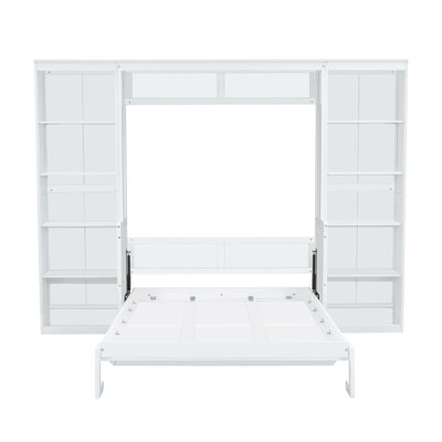 White Full Size Bed With Desk & Bookshelf - Stable Space Optimizing Option And Bookshelf, Furnishings