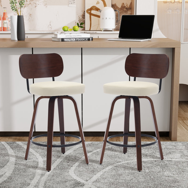 Ensemble de 2 tabourets de bar et de comptoir pivotants en similicuir, Beige
