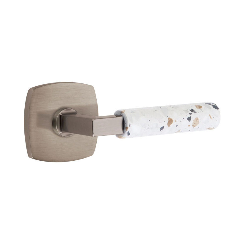 Mortaise intérieure Emtek Select avec rosette Urban Modern & L-Sq. Tige, levier Lt. Terrazzo, Étain, Oui