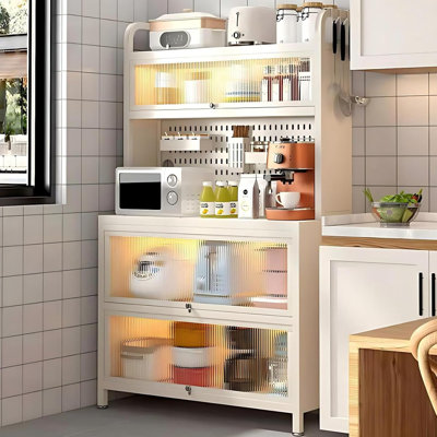 Armoires de cuisine, étagère de boulanger de 63 po avec rangement, support de micro-ondes pour garde-manger avec roulettes, étagère de rangement pour épices, casseroles et poêles
