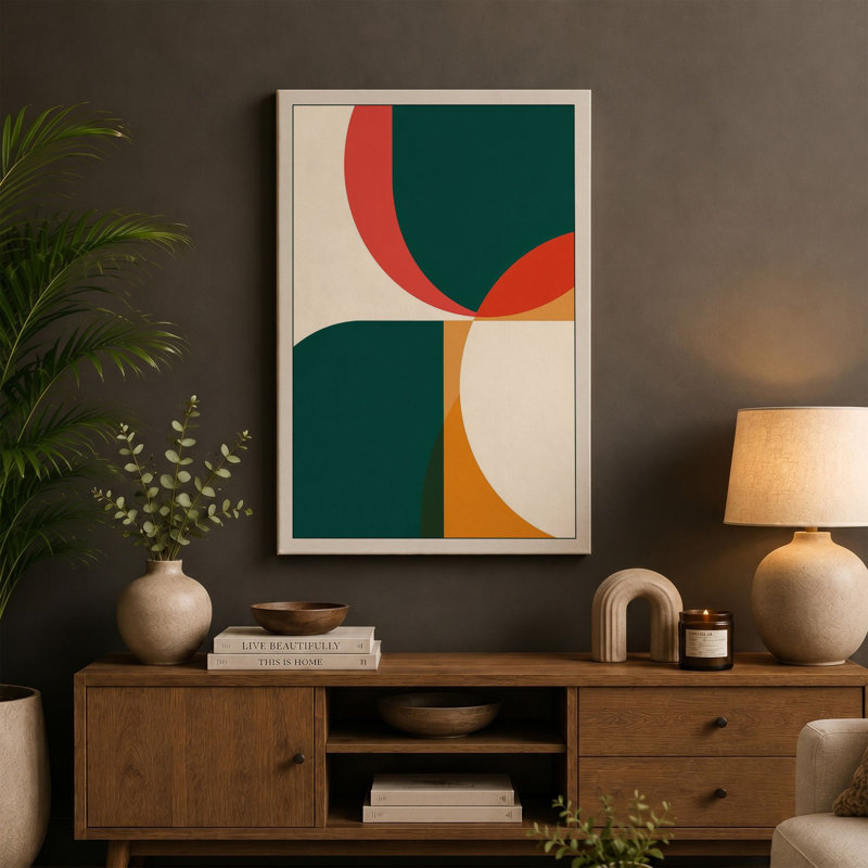 Chromatic Quadrants Geometric - Wrapped Canvas, 24x16 - 61.0 x 40.6 cm, Cream Border