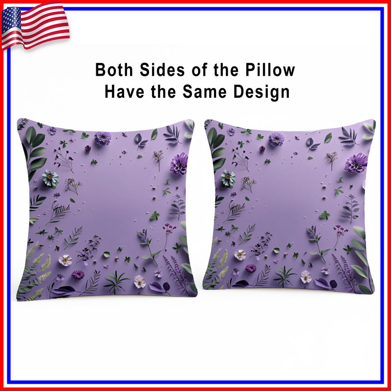 Coussin mauve à motif floral, 26 po x 26 po