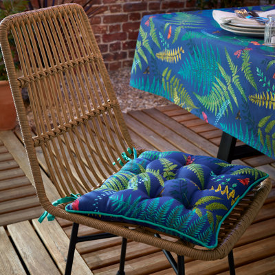 Woodland Fern Shower Proof Outdoor Cotton Dining Seat Pad Cushion