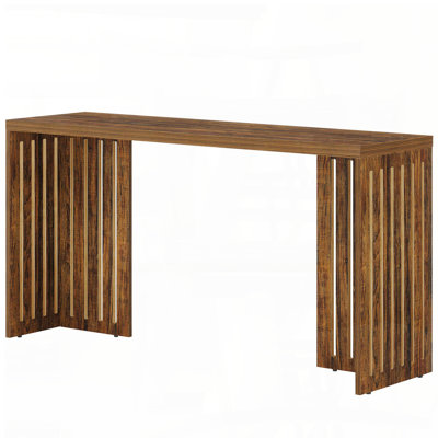 62.99" Narrow Counter Height Pub Table - Rustic Brown, Louvered Pedestal Base