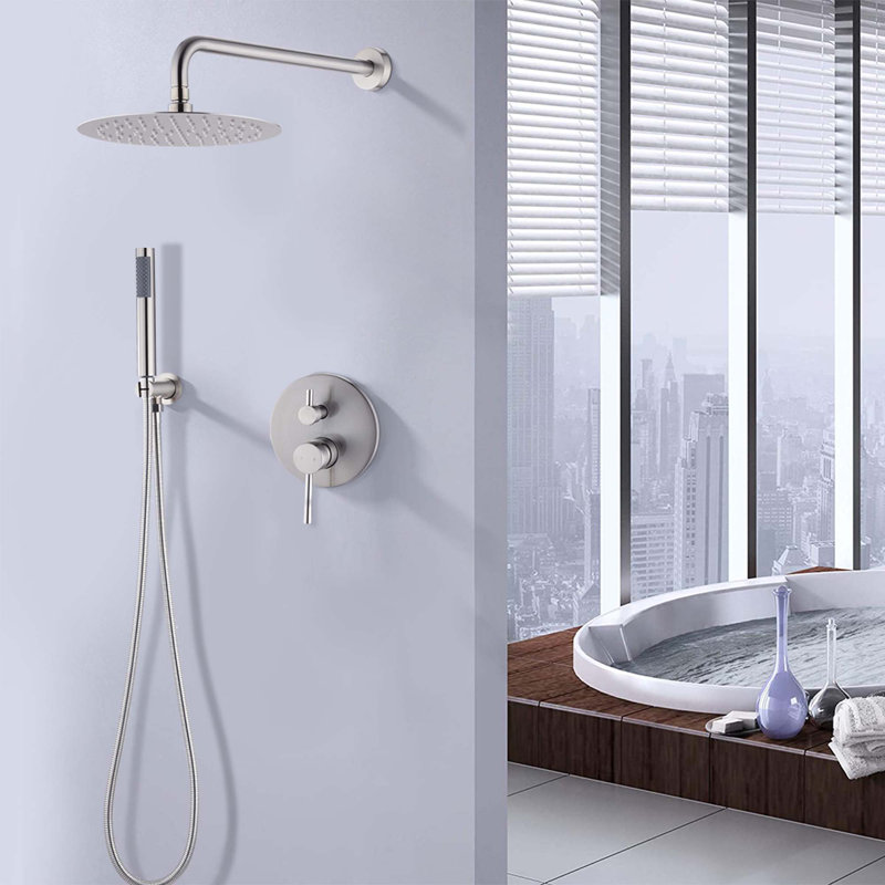 10" Brushed Nickle Roud Rain Shower head and Handheld Shower Head Set
