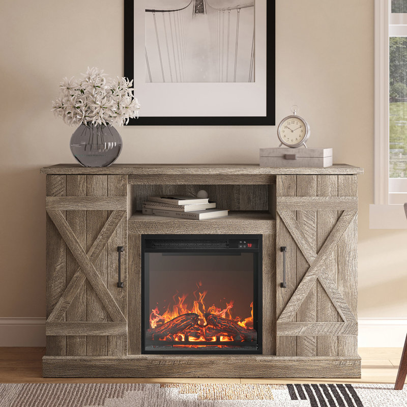  Burroway 47" TV Stand with 18" Electric Fireplace Heater & Media Entertainment Center Console Table for TV up to 50" with Open Storage Shelves & Cabinets