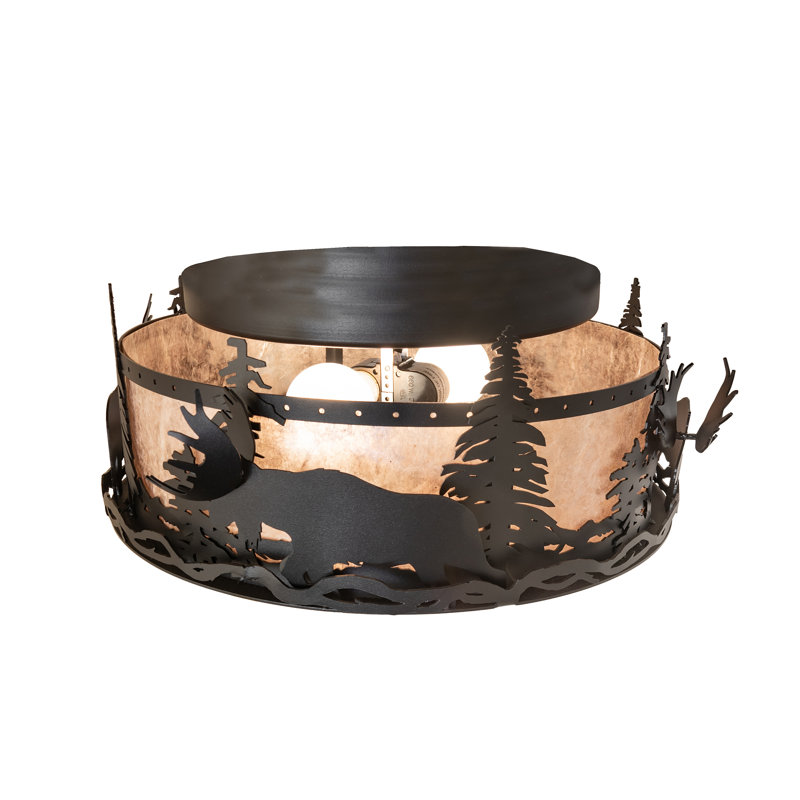 18" Wide Moose At Dusk Flushmount, Textured Black