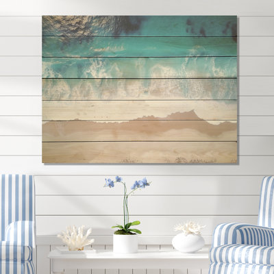Vagues blanches et bleues vue aérienne III - plage sur bois