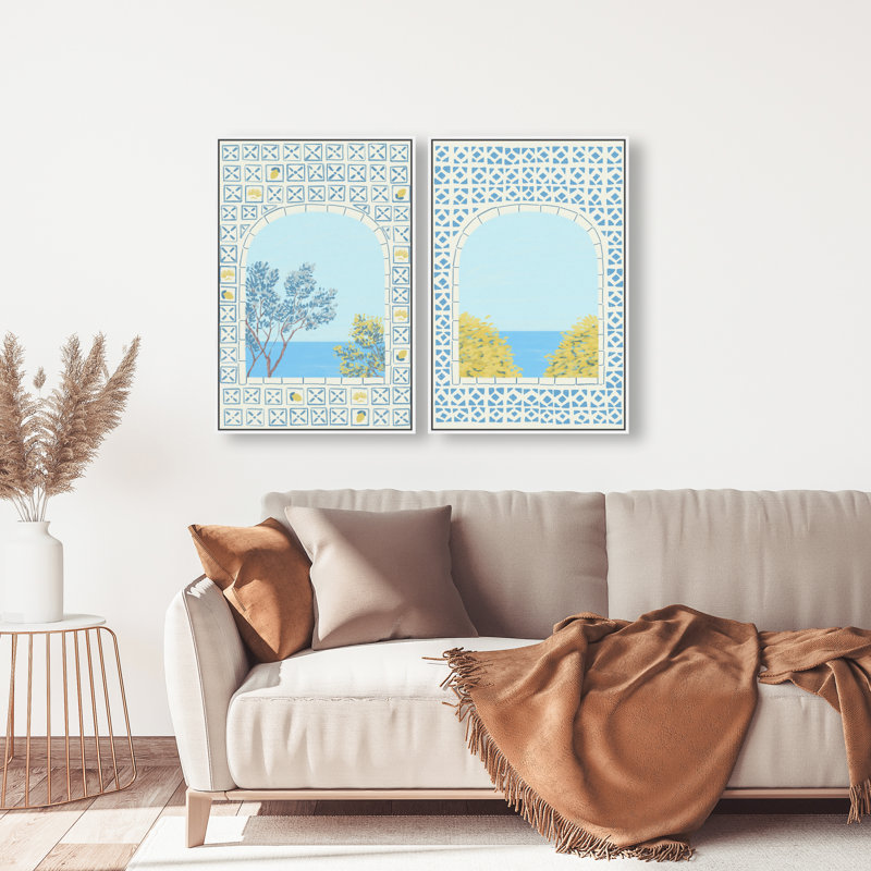 Mediterranean Window Set Set by Oliver Gal, 32"H x 22"W, White Floater Frame