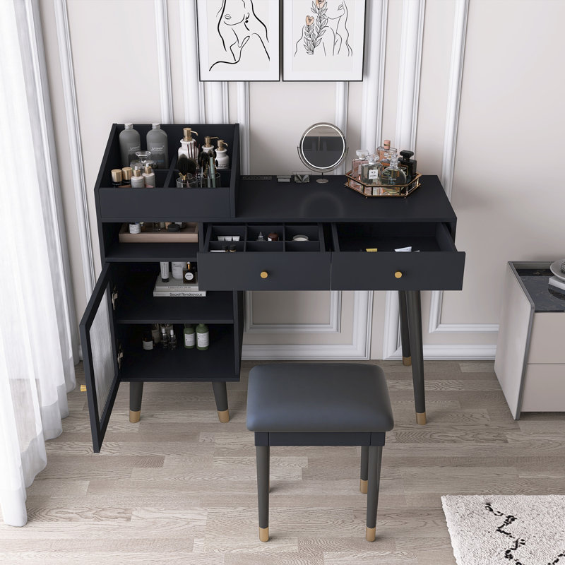 MODERN MAKEUP VANITY DESK WITH DRAWERS, Black