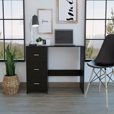 Classic Writing Desk, Black with Three Drawers
