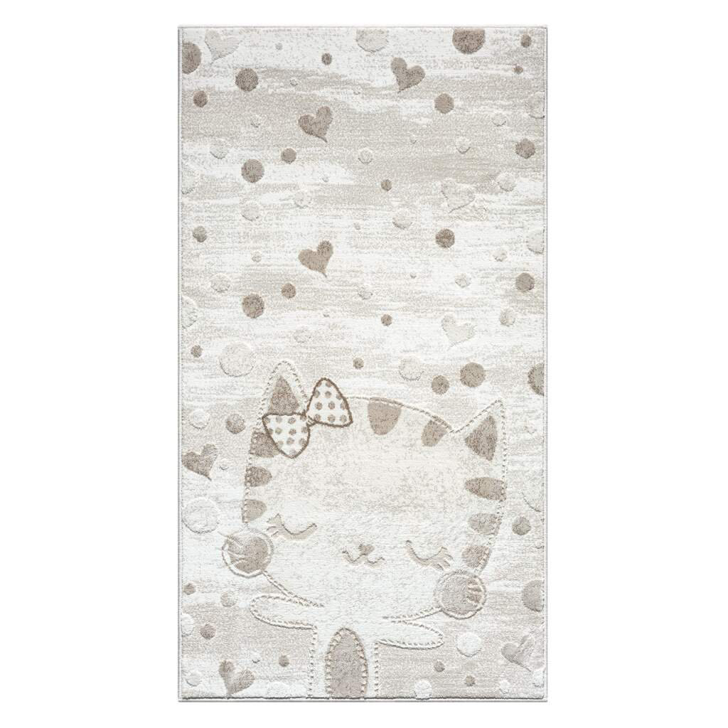 Kinderteppich Mara 720 Creme, Beige Tier-Motiv Katze Kurzflor Teppiche Kinderzimmer