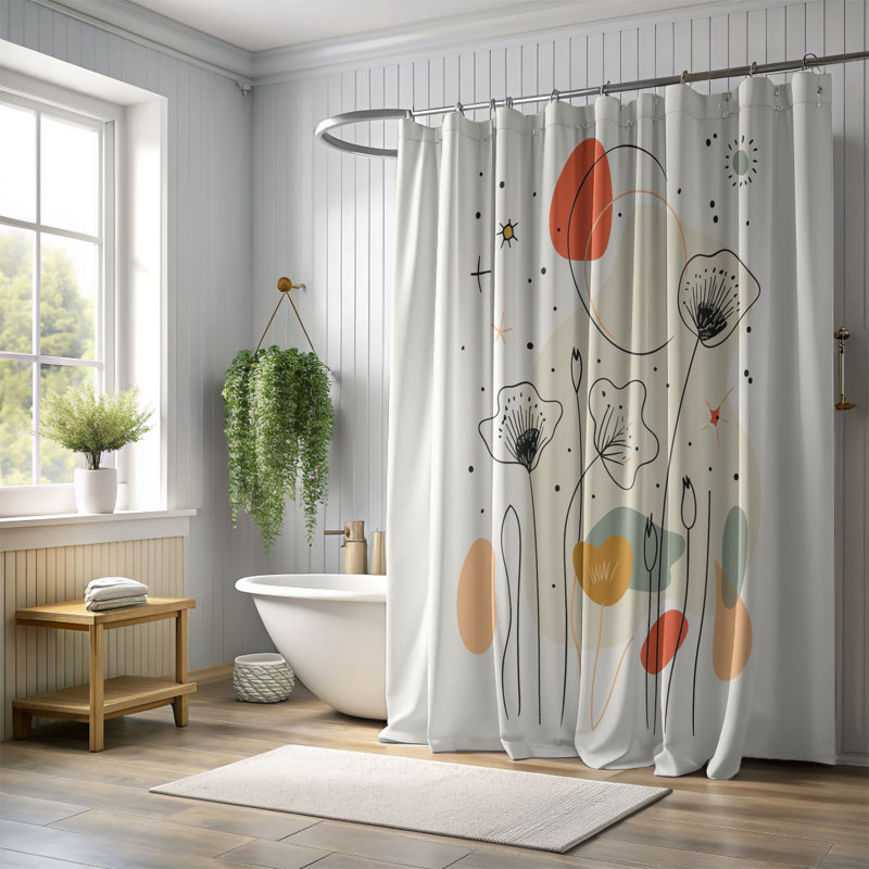 Line Petals - Rideau de douche standard 1 pièce, H 74 po x l 71 po