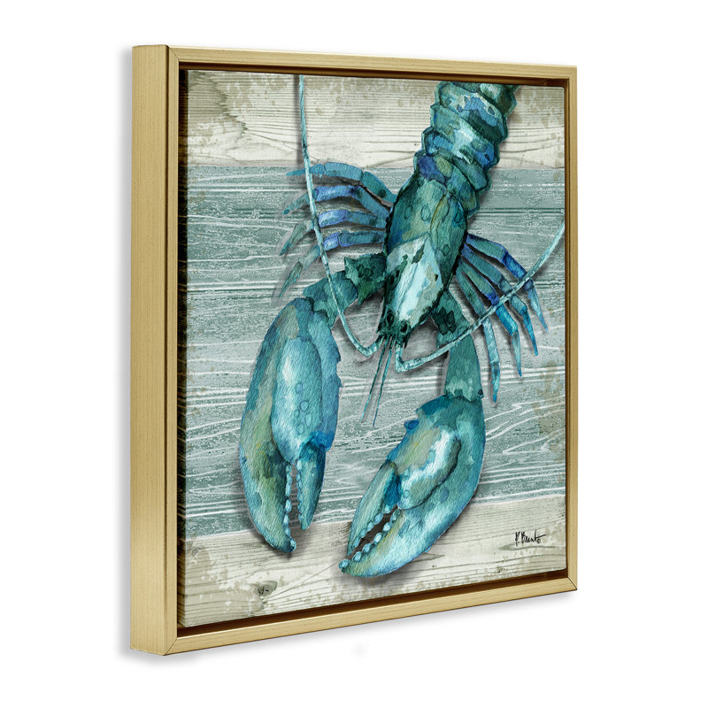 Northife Lobster Sealife rustique, Cadre flottant métallique doré, H 25 po x l 25 po