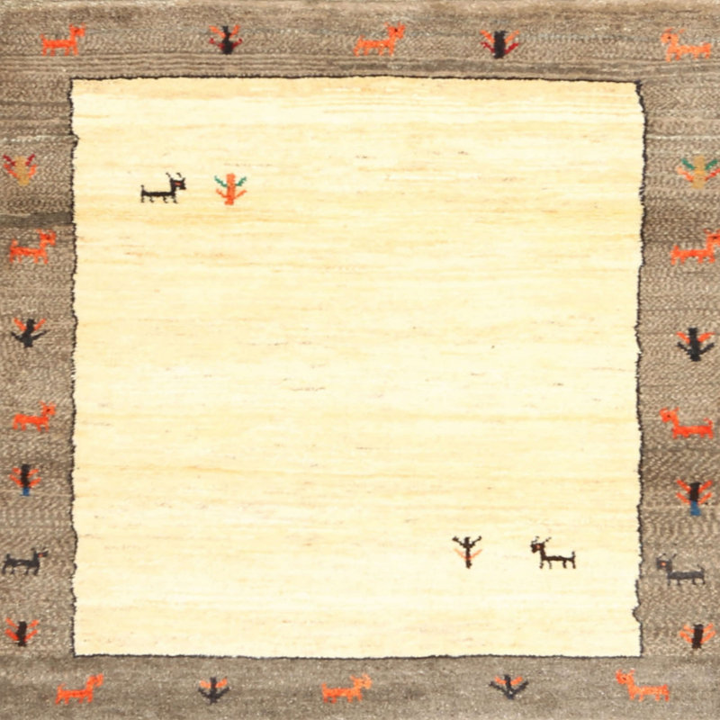 Tapis contemporain beige / gris, Carré 6 pi