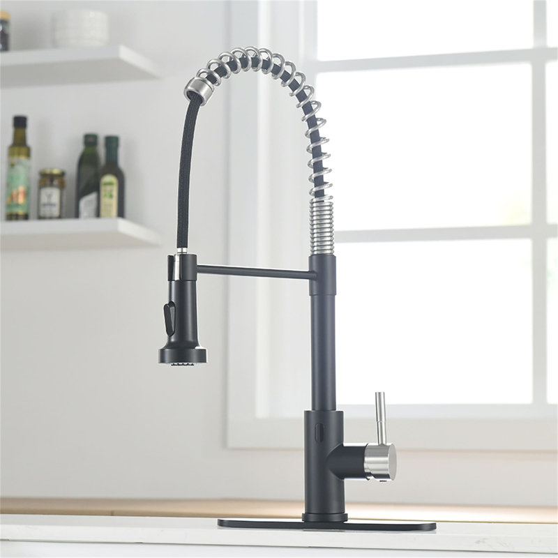 AWZTOO Pull Out Touchless Kitchen Faucet, Matte Black/Brushed Nickel