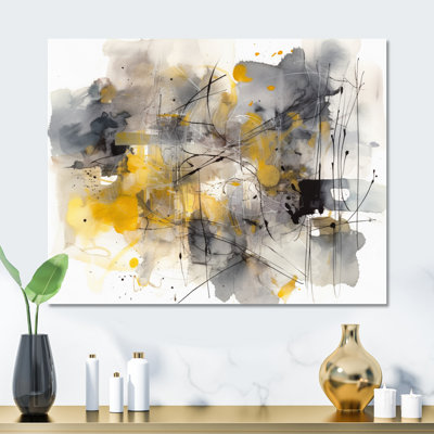 Jaune gris au-delà de la toile II - formes abstraites, art mural en métal, salon