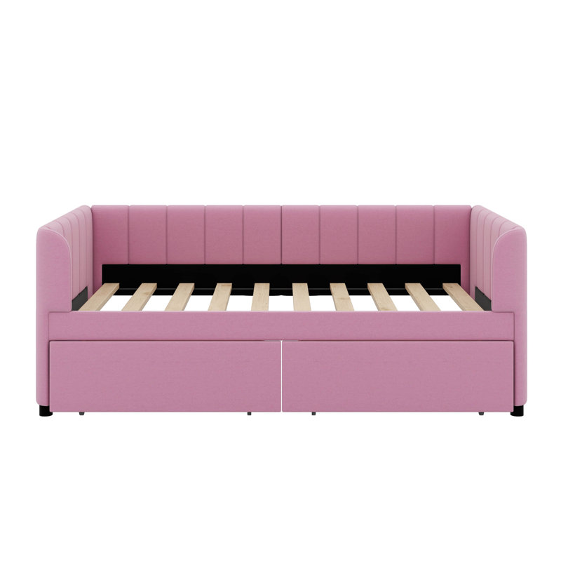 Twin Size Upholstered Daybed With Drawers, Pink