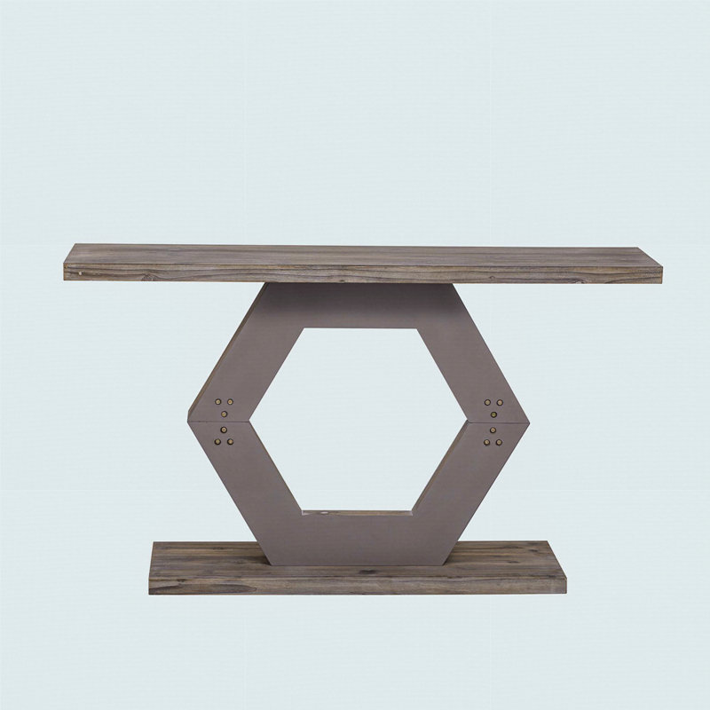 Modern Entryway Table With Innovative Hollow Hexagon Leg Structure And Premium Fir Veneer Finish, Natural Wood
