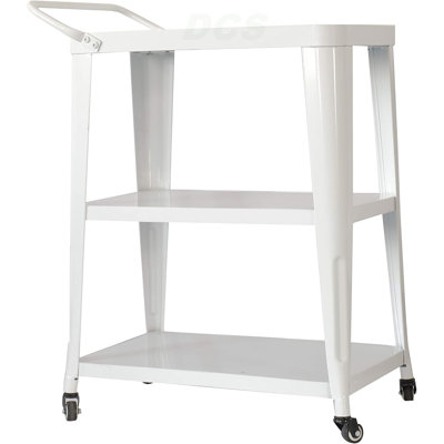 Chariot de salle à manger industriel à 3 niveaux avec roulettes pivotantes, blanc