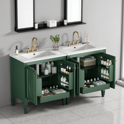 Ensemble de meuble-lavabo 60 po noir avec lavabo double en céramique, portes à fermeture douce et rangement pour tiroir 60 po