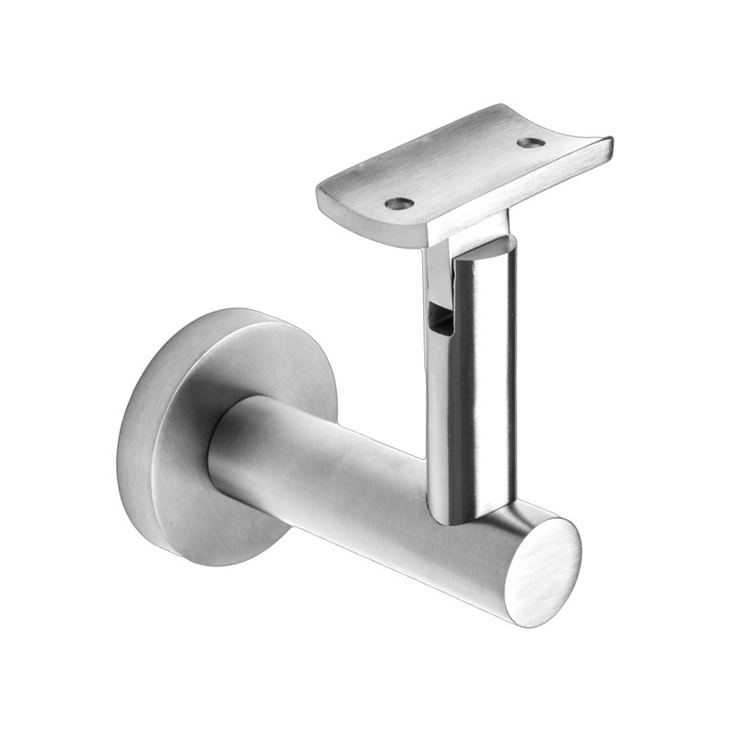 Surface Mount Handrail Bracket with Round Rose and Curved Plate, Satin Stainless Steel