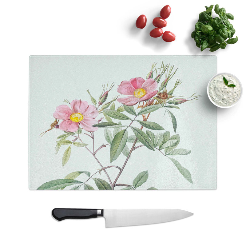 Tempered Glass Swamp Rose by Pierre-Joseph Redoute Chopping Board, 28.5 cm W x 20 cm L