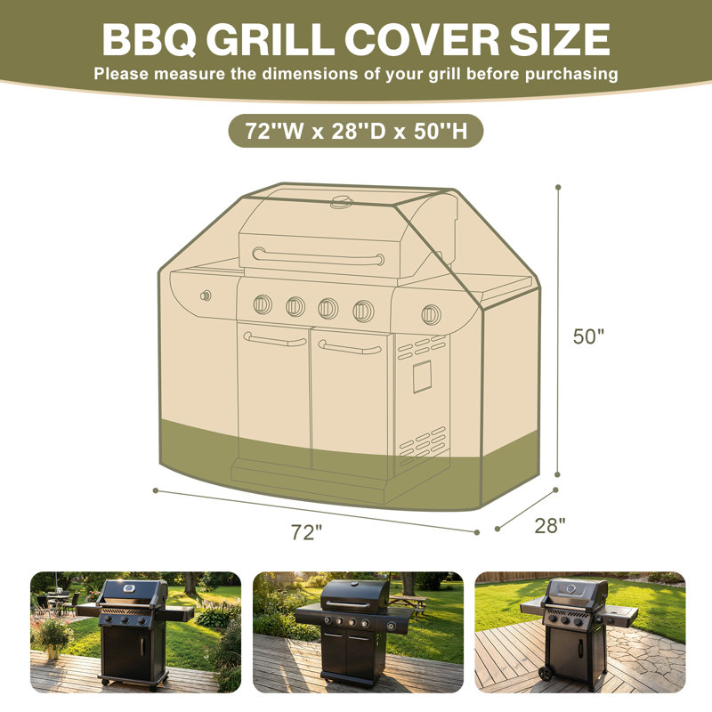 Aoodor Heavy Duty BBQ Grill Cover, 72"W x 28"D x 50"H