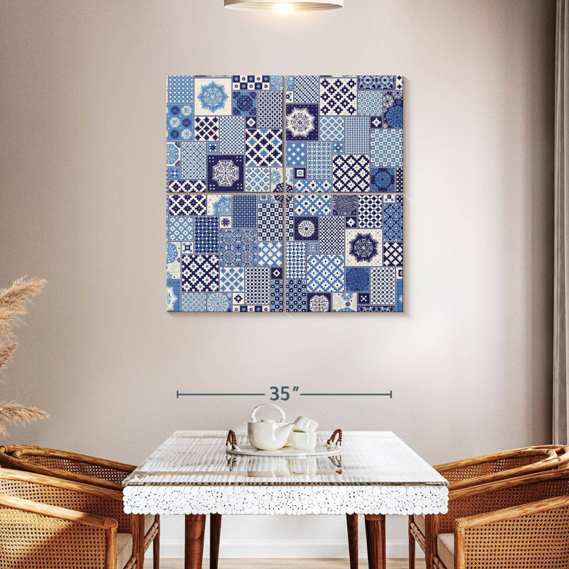 Blue Geometric Patchwork, 38" H x 38" W