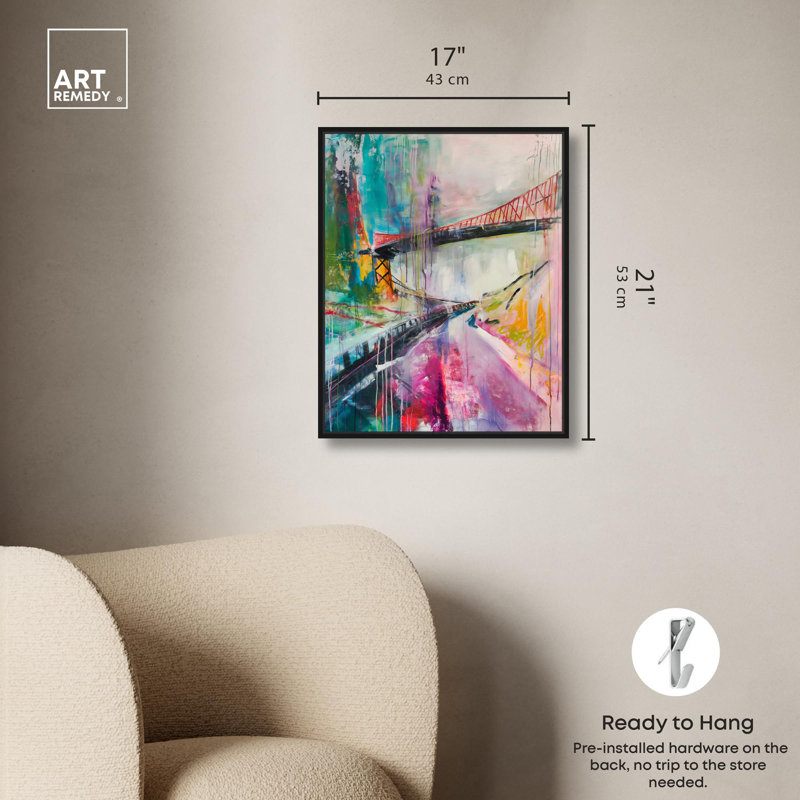«Mystic Tides», toile abstraite surréalisme par Art Remedy, Cadre noir, H 21 po x l 17 po