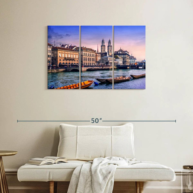 Sirci Zurich le long de la rivière Limmat, H 24 po x l 38 po