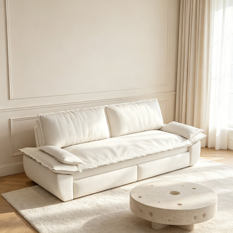 Canapé-lit gigogne Queen de 73,2 pouces, convertible 3 en 1, causeuse multifonctionnelle en velours, Beige + velours blanc