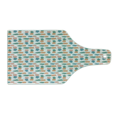 Ambesonne Pineapple Tempered Glass Cutting Board Tropical Fruit Pattern Apricot Sea Green