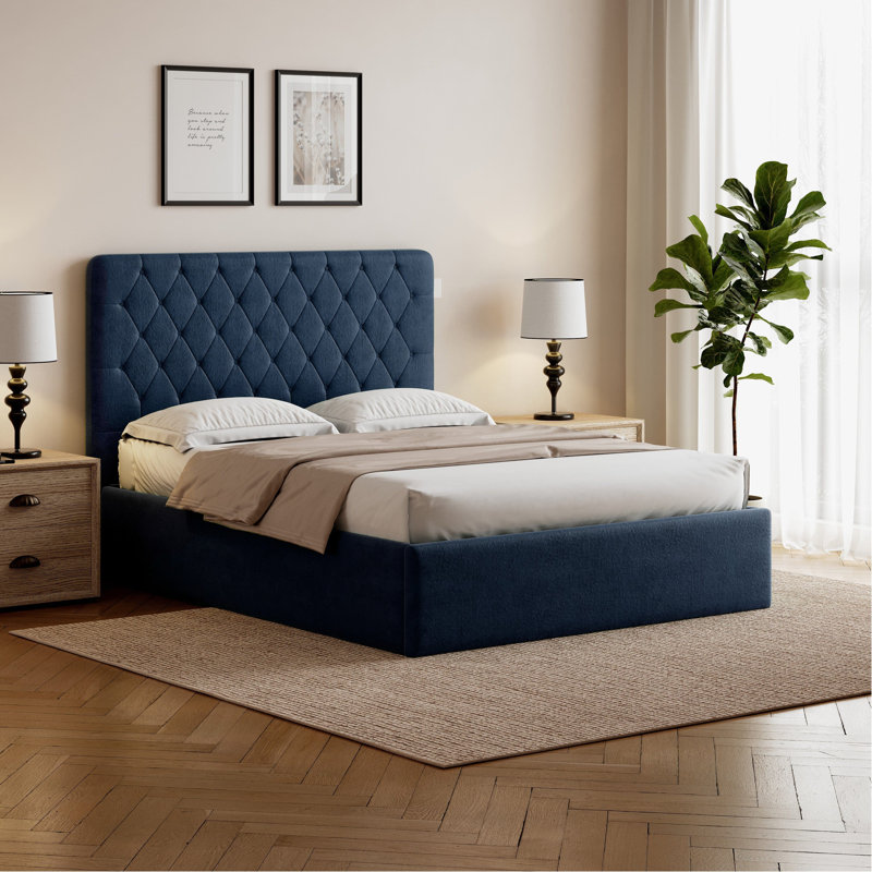 Alessia Upholstered Ottoman Storage Bed, Blue, King (207 x 156 cm)