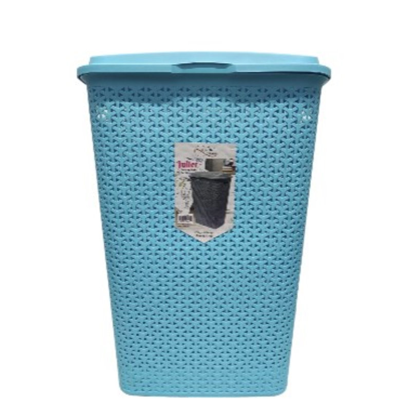 Plastic Laundry Hamper with Handles, Gray/Beige/White