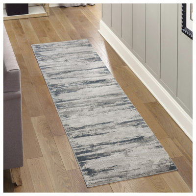 0.43×118.00×31.00 Inch Ivory+Grey Runner Area Rug, Stain Resistant & Kid Pet Friendly, 100% Polyester With Jute Backing Low Pile Indoor Rug For Entryway Hallway High Traffic Space