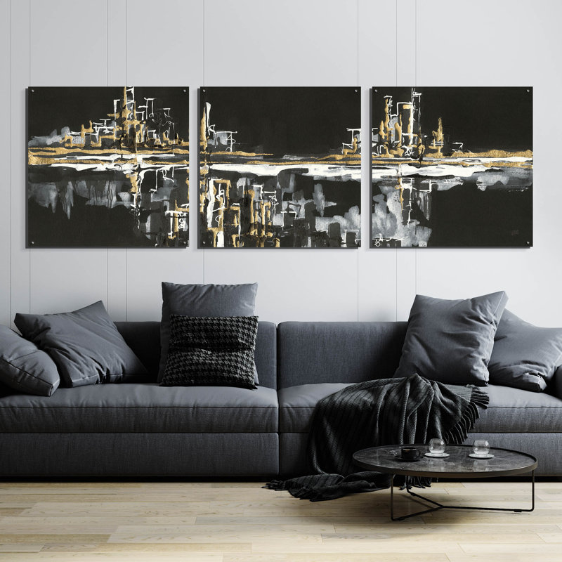 "Urban Gold I" par Chris Paschke, 3 pièces "Urban Gold I" par Chris Paschke, H 36 po x l 108 po