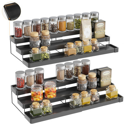 2 Pack Expandable Spice Rack Organizer For Cabinet, 3 Tier Adjustable Cabinet Spice Organizer
